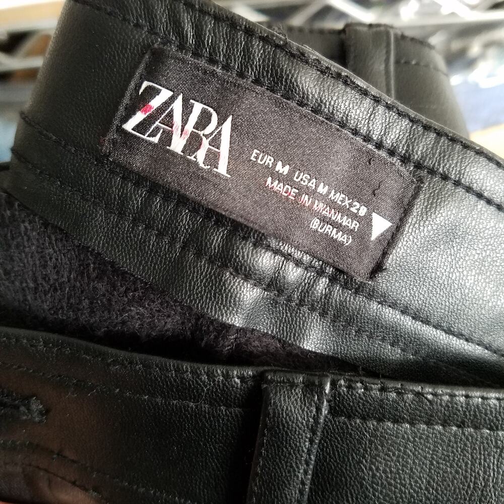 Zara Black Faux Leather Skinny Pants with Ankle Zip Size Medium - Picture 7 of 8